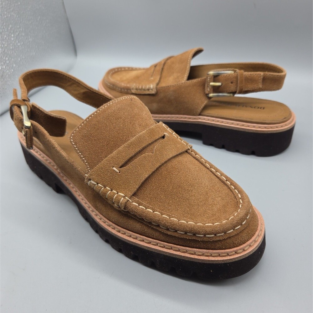 Donald Pliner Halie Mules Tan Leather Suede Sandals Sling Back Slide Sz 8.5 NEW
